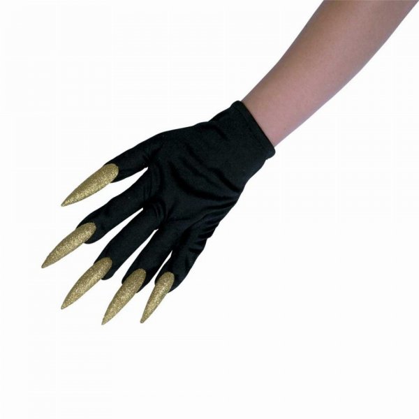 Αποκριάτικα Μαύρα Γάντια με Χρυσά Μεγάλα Νύχια